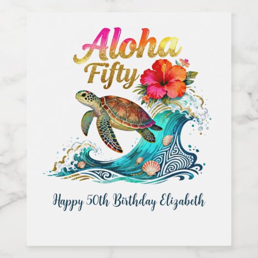 50th Fifty Birthday Tropical Ocean Beach Theme ワインラベル (シングルラベル)