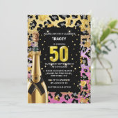 50th glam divaピンクの金ゴールドヒョウのサファリプリント 招待状 (スタンド正面)