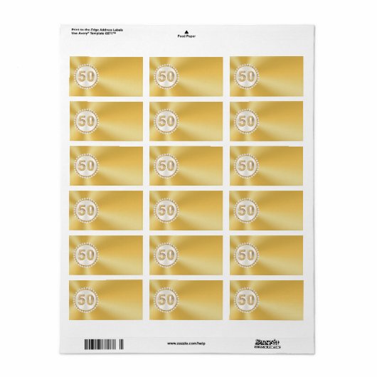 50th, Gold Address Labels, Address Label Stickers ラベル (フルシート)