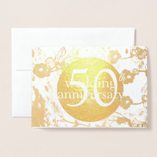 50th Gold Foil Wedding Floral Blank Card 箔カード
