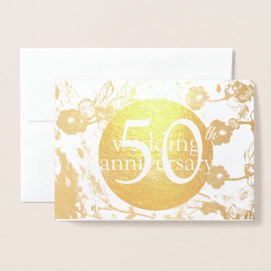 50th Gold Foil Wedding Floral Blank Card 箔カード (封筒付き正面)