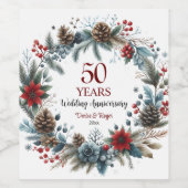 50th Gold Wedding Anniversary Elegant Winter ワインラベル (シングルラベル)
