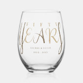 50th Gold Wedding Anniversary Gift ステムなしワイングラス (正面)
