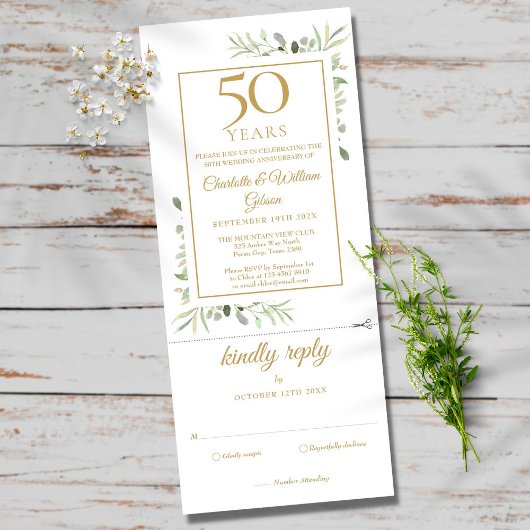 50th Golden Anniversary's Greenery結婚のRSVP 招待状
