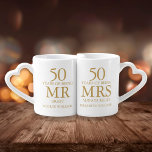 50th Golden Wedding Anniversary Mr Mrs Right ペアカップ<br><div class="desc">Customise the names and dates to create a fun and unique gift to celebrate your 50th golden wedding anniversary. Designed by Thisisnotme©</div>