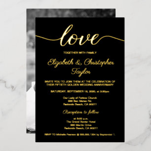 50th Golden's Anniversary結婚ブラックの写真カスタム写真 箔招待状