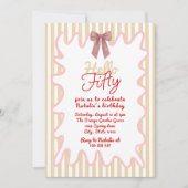 50th Hand 絵を描 Bow Hello Fiftyフォト誕生日 招待状 (正面)