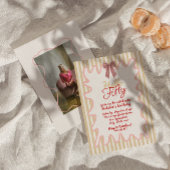 50th Hand 絵を描 Bow Hello Fiftyフォト誕生日 招待状