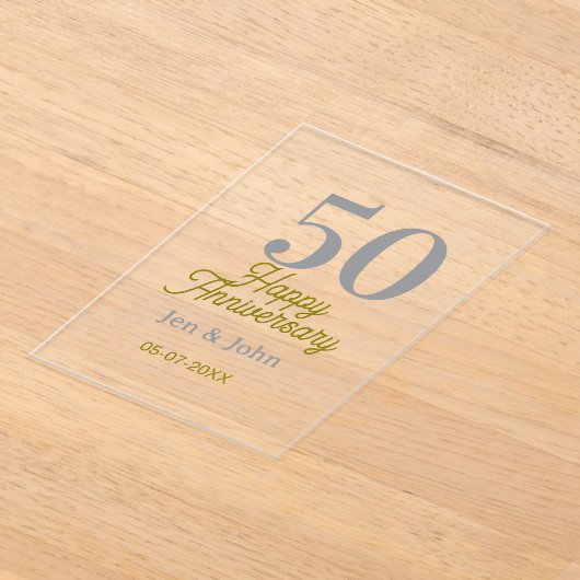 50th happy anniversary name date silver gold date  アクリル招待状 (レイダウン)