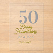 50th happy anniversary name date silver gold date  アクリル招待状 (正面)