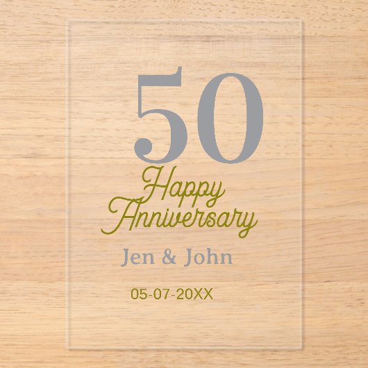 50th happy anniversary name date silver gold date  アクリル招待状 (正面)