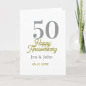 50th happy anniversary name date silver gold date  カード (正面)