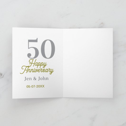 50th happy anniversary name date silver gold date  カード (内部)