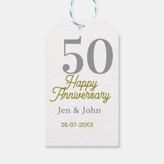 50th happy anniversary name date silver gold date  ギフトタグ (裏面)