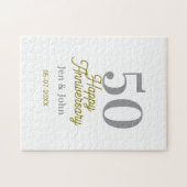 50th happy anniversary name date silver gold date  ジグソーパズル (横)