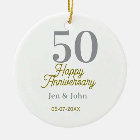 50th happy anniversary name date silver gold date  セラミックオーナメント (正面)