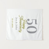 50th happy anniversary name date silver gold date  タペストリー (正面(横))