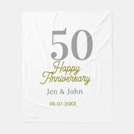 50th happy anniversary name date silver gold date  フリースブランケット