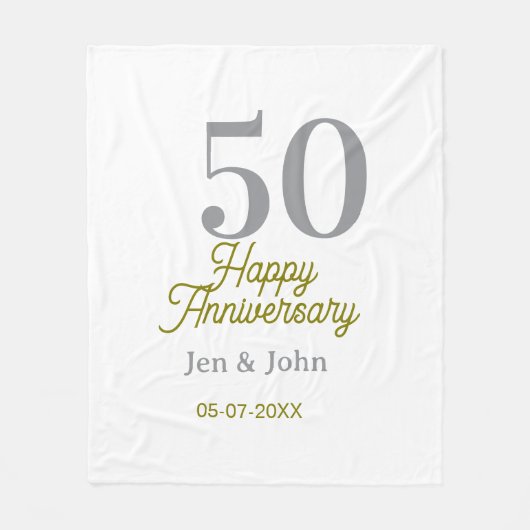 50th happy anniversary name date silver gold date  フリースブランケット (正面)