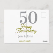 50th happy anniversary name date silver gold date  ポストカード (裏面)