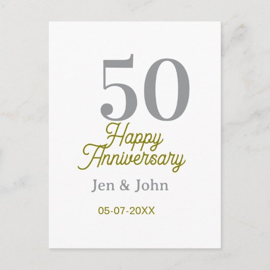 50th happy anniversary name date silver gold date  ポストカード (正面)