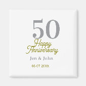 50th happy anniversary name date silver gold date  マグネット (正面)