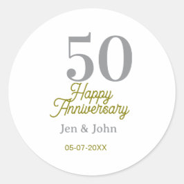 50th happy anniversary name date silver gold date  ラウンドシール