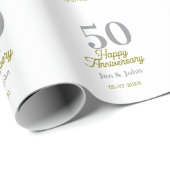 50th happy anniversary name date silver gold date  ラッピングペーパー (ロールコーナー)
