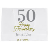 50th happy anniversary name date silver gold date  ラージペーパーバッグ (裏面)