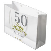 50th happy anniversary name date silver gold date  ラージペーパーバッグ (正面アングル)