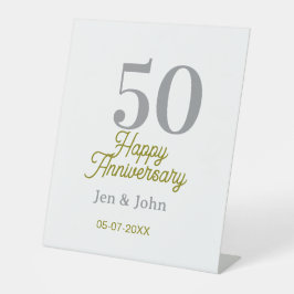 50th happy anniversary name date silver gold date  台座サイン