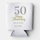 50th happy anniversary name date silver gold date  缶クーラー (正面)