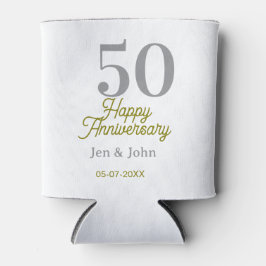 50th happy anniversary name date silver gold date  缶クーラー