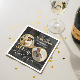 50th Happy Anniversary Then & Now Gold Infinity スタンダードカクテルナプキン