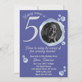 50th Indigo Blue Bubbles Birthday Party Invitation 招待状