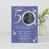 50th Indigo Blue Bubbles Birthday Party Invitation 招待状 (スタンド正面)