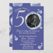 50th Indigo Blue Bubbles Birthday Party Invitation 招待状 (正面/裏面)