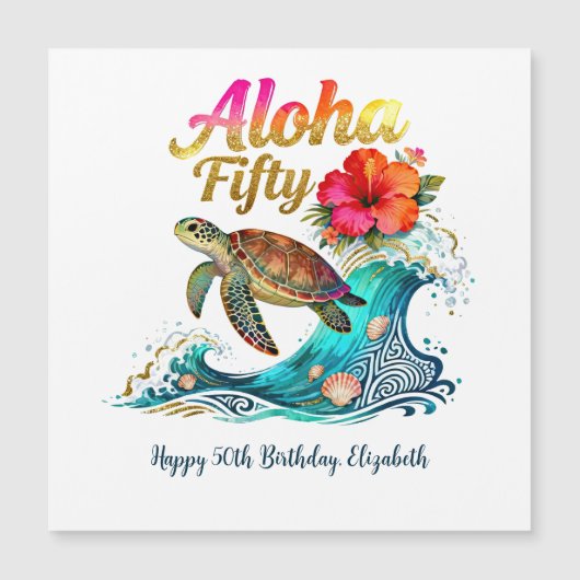 50th Magnetic Birthday Card Tropical Ocean Beach  (正面)