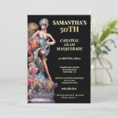 50th Masquerade Birthday Invitation Black Gold 招待状 (スタンド正面)