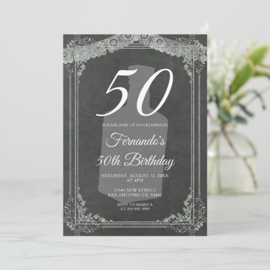 50TH Mexican birthday Tequila Party Chalkboard 招待状 (スタンド正面)