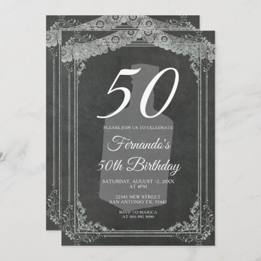 50TH Mexican birthday Tequila Party Chalkboard 招待状 (正面/裏面)