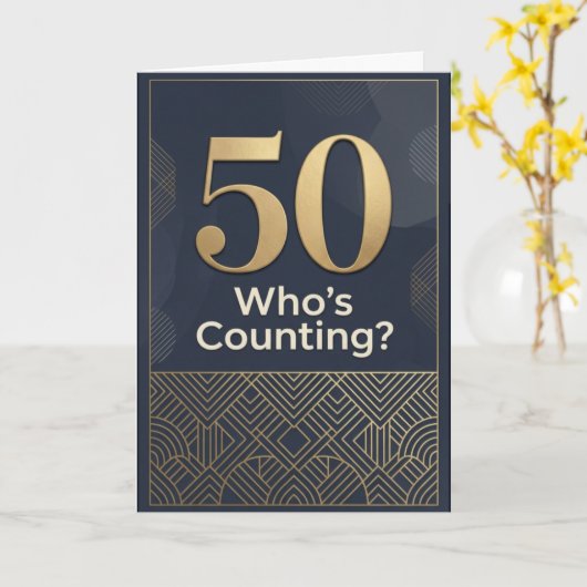 50th Modern Black Birthday  カード (黄色い花)