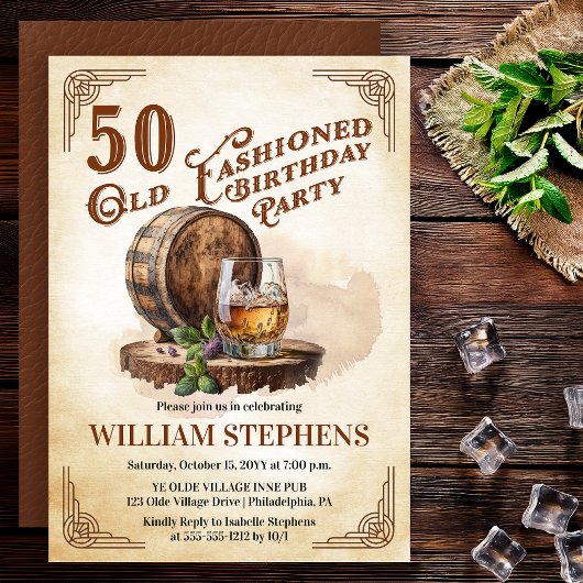 50th Old Fashioned Whiskey Barrel Birthday Party  招待状