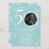 50th Pale Teal Bubble Birthday Party Invitation 招待状 (正面/裏面)