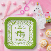 50th Party Random Number Pattern Green/White ペーパープレート (パーティー)