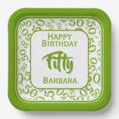 50th Party Random Number Pattern Green/White ペーパープレート (正面)