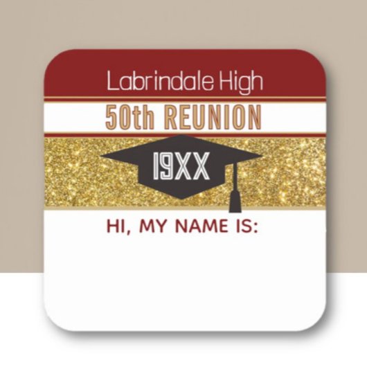 50th Reunion! Customized Name tag Sticker スクエアシール