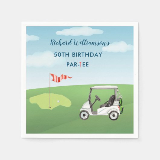 50th Surprise Birthday Party Men's Golf Theme スタンダードカクテルナプキン (正面)