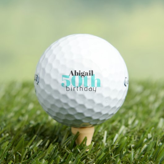 50th  Turquoise Personalized Titleist Pro V1 ゴルフボール (インサイチュ 木)