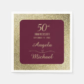 50th Wedding Anniversary Burgundy Gold Glitter  スタンダードカクテルナプキン (正面)